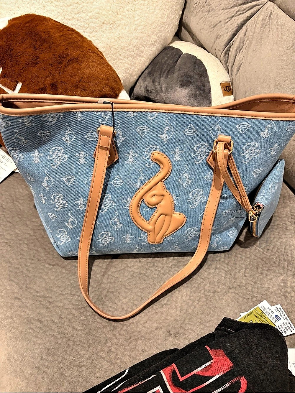 Baby Phat Blue Denim Monogram Tote Bag with Matching Pouch
